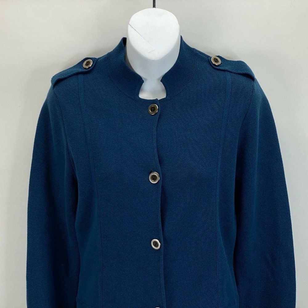 Chicos Blue Button Front Knit Jacket - Picture 2 of 5